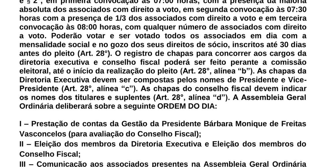 EDITAL DE CONVOCAÇÃO AGO PARA ELEIÇÃO DA DIRETORIA 2022 – BARU-1